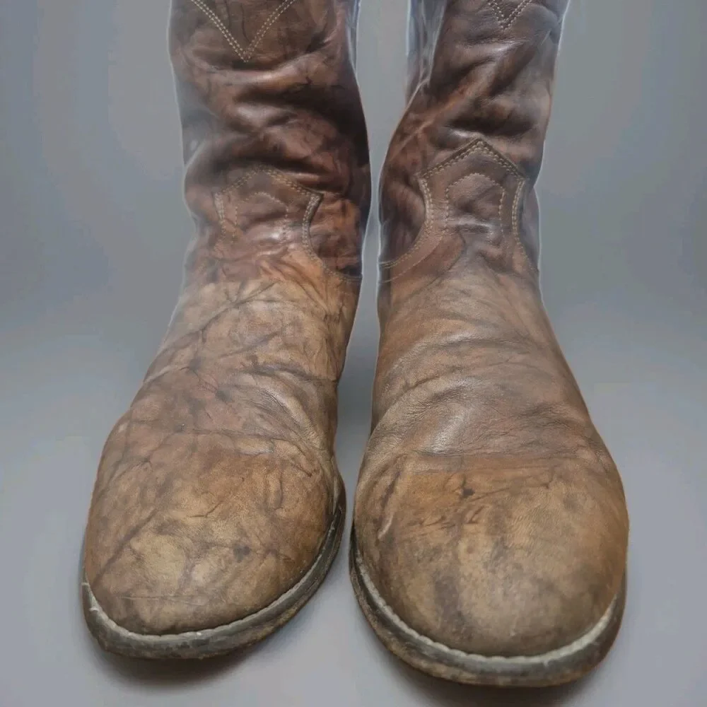 Vintage Justin 3163 Marbled Chestnut Brown Roper Western Cowboy Boot SIze 10D